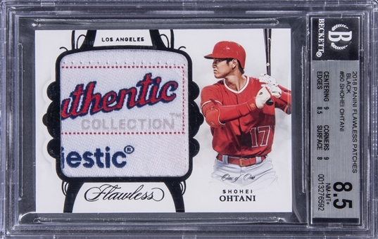 2018 Panini Flawless "Black" #PA-SO Shohei Ohtani Laundry Tag Patch Rookie Card (#1/1) - BGS NM-MT+ 8.5